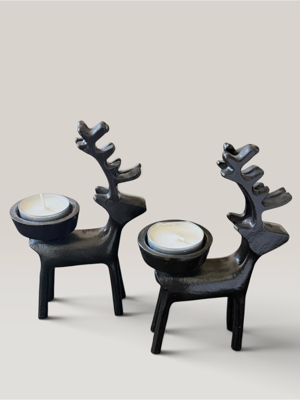 Bed Bath & Beyond Black Iron Reindeer Tealight Pair